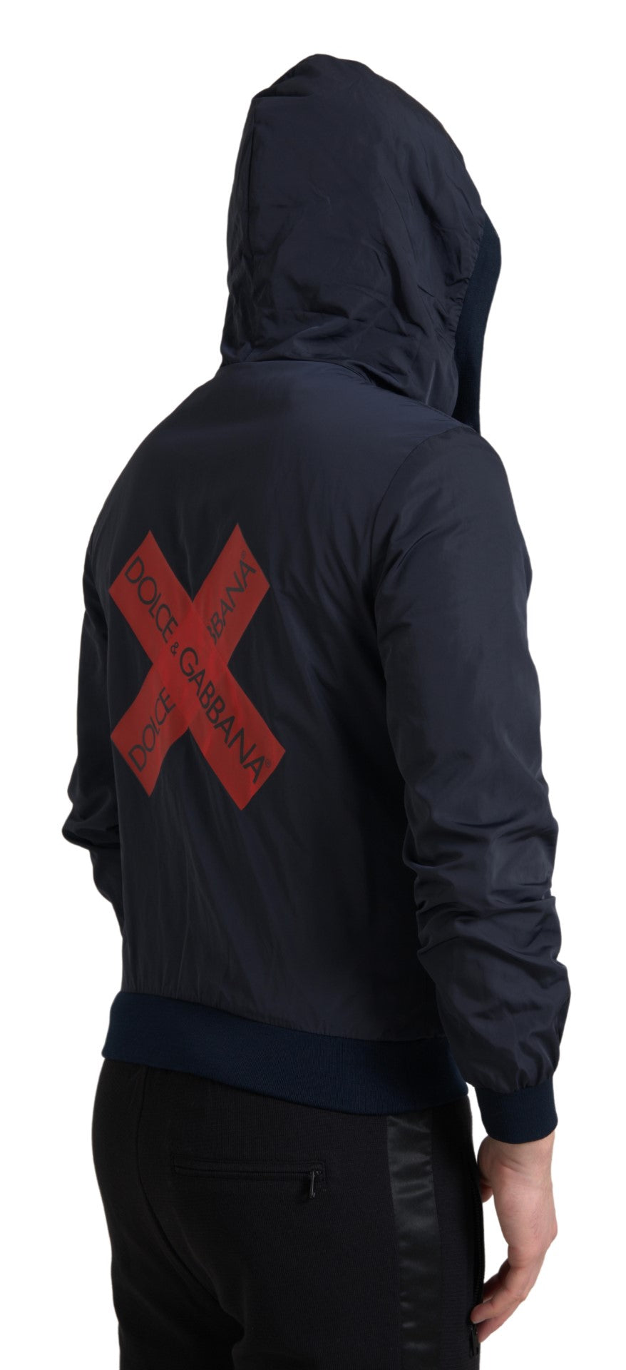 Dolce &amp; Gabbana – Blauer Polyesterpullover mit durchgehendem Reißverschluss und Logo