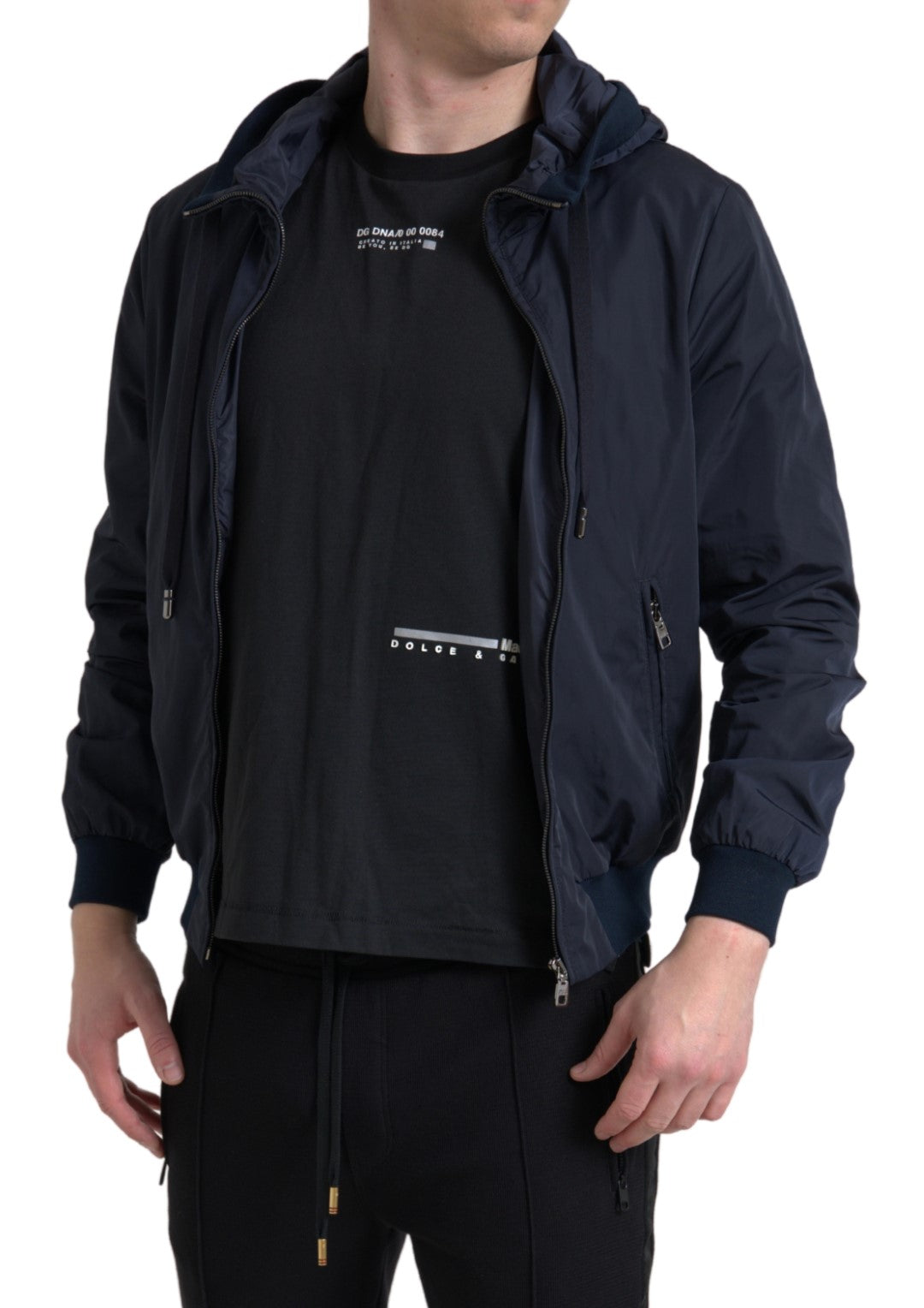 Dolce &amp; Gabbana – Blauer Polyesterpullover mit durchgehendem Reißverschluss und Logo