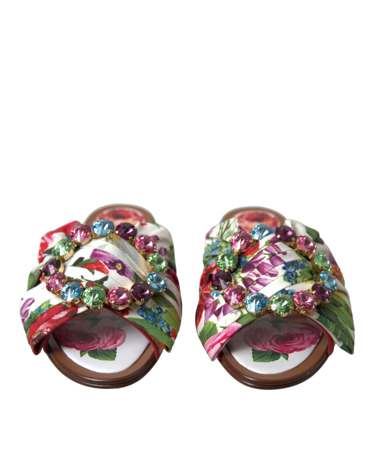 Dolce &amp; Gabbana Multicolor Floral Flats Crystal Sandalen Schuhe