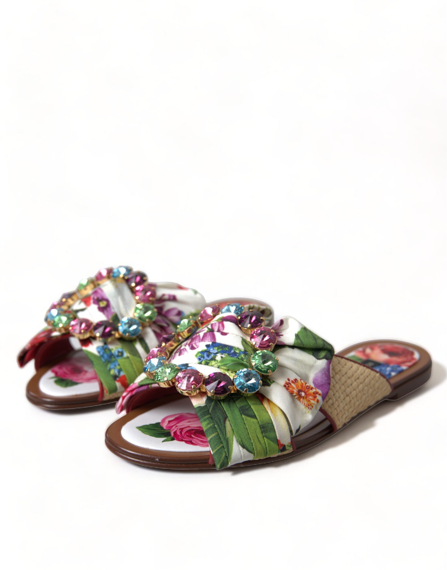 Dolce &amp; Gabbana Multicolor Floral Flats Crystal Sandalen Schuhe