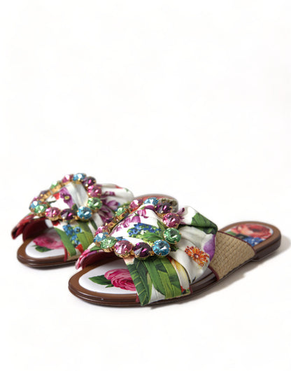Dolce &amp; Gabbana Multicolor Floral Flats Crystal Sandalen Schuhe