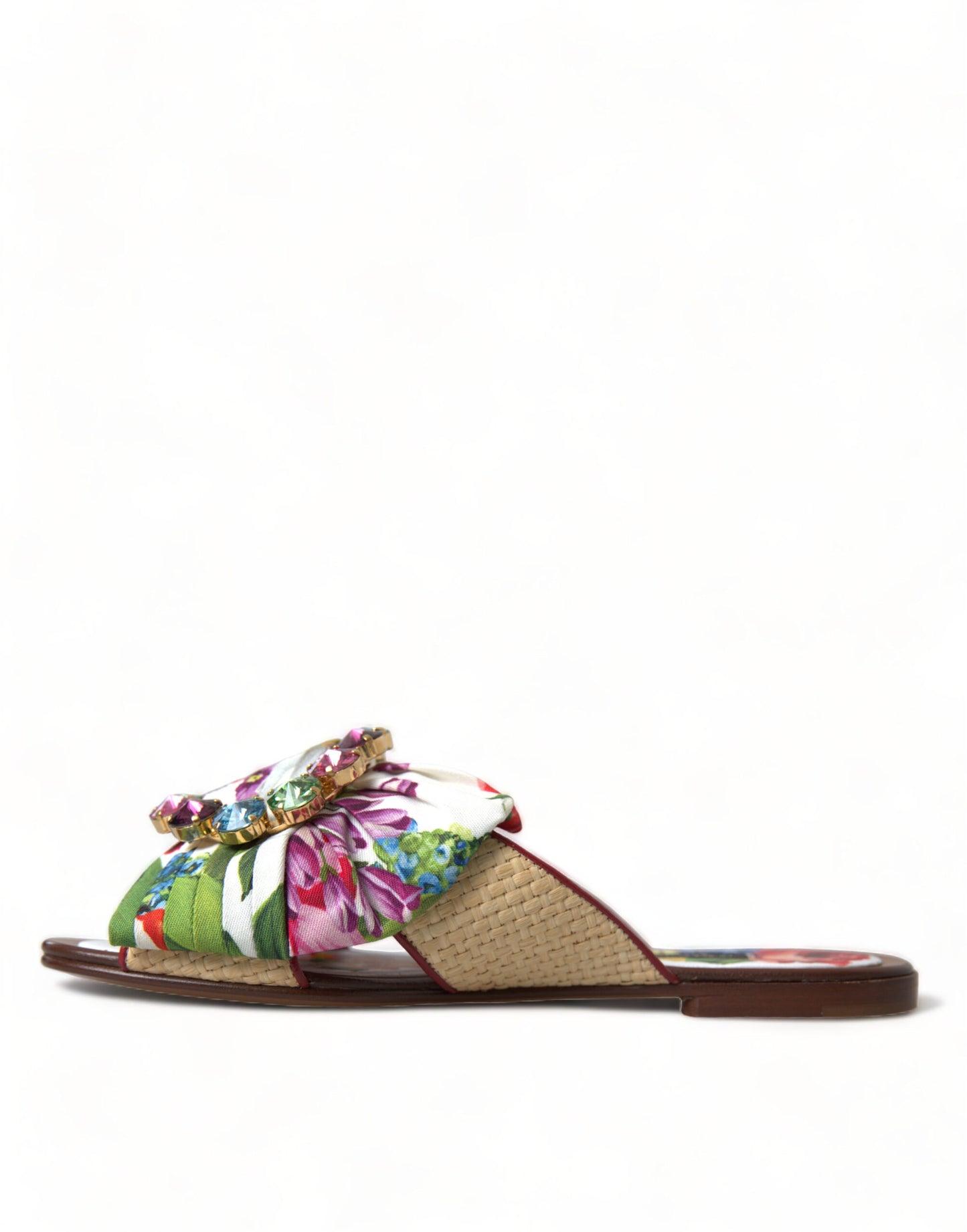 Dolce &amp; Gabbana Multicolor Floral Flats Crystal Sandalen Schuhe