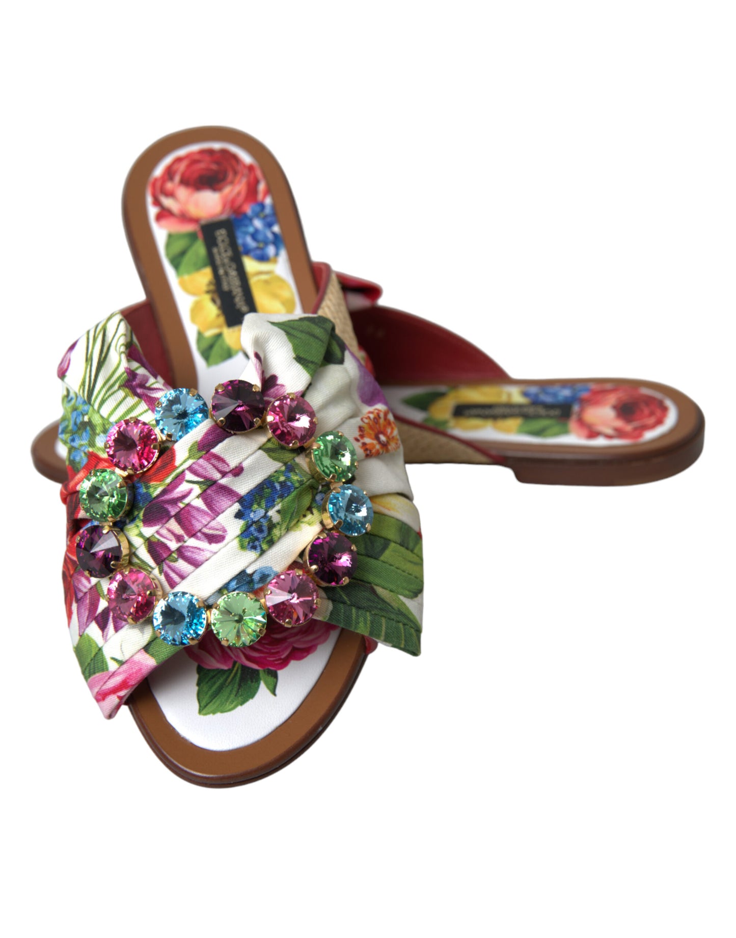 Dolce &amp; Gabbana Multicolor Floral Flats Crystal Sandalen Schuhe