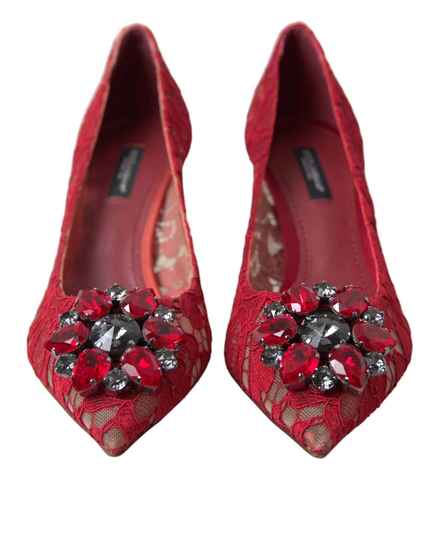 Dolce &amp; Gabbana Rote Taormina-Pumps mit Spitzenabsatz und Kristallen