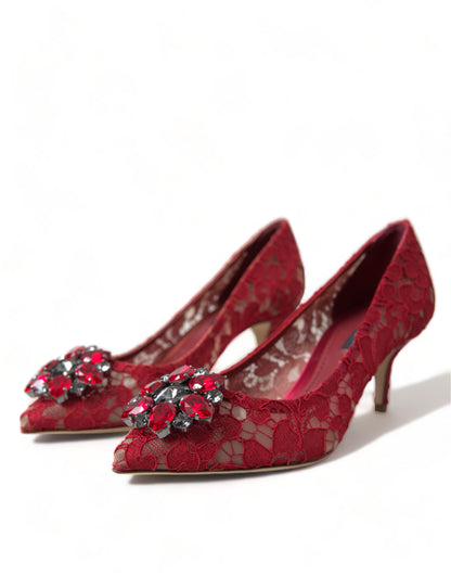 Dolce &amp; Gabbana Rote Taormina-Pumps mit Spitzenabsatz und Kristallen