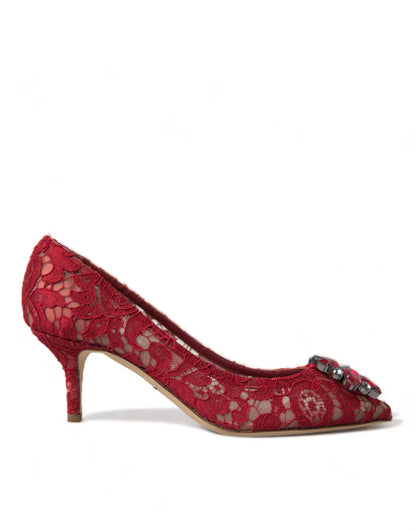 Dolce &amp; Gabbana Rote Taormina-Pumps mit Spitzenabsatz und Kristallen