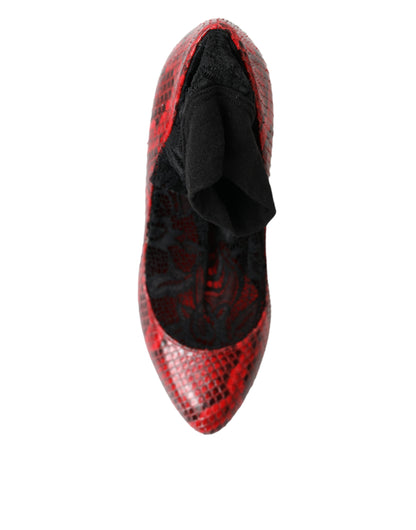 Dolce &amp; Gabbana Rote Ayers Leder Spitzensocken Pumps Schuhe