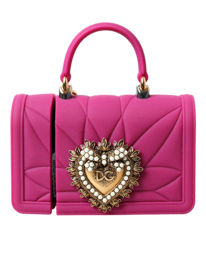 Dolce &amp; Gabbana Devotion Herztasche aus rosa Silikon mit goldener Kette für Airpods
