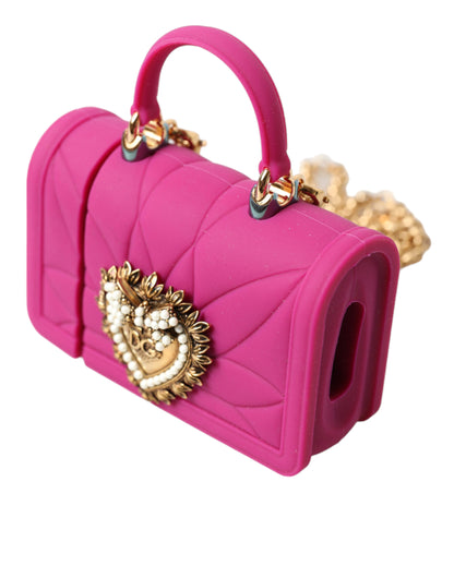 Dolce &amp; Gabbana Devotion Herztasche aus rosa Silikon mit goldener Kette für Airpods