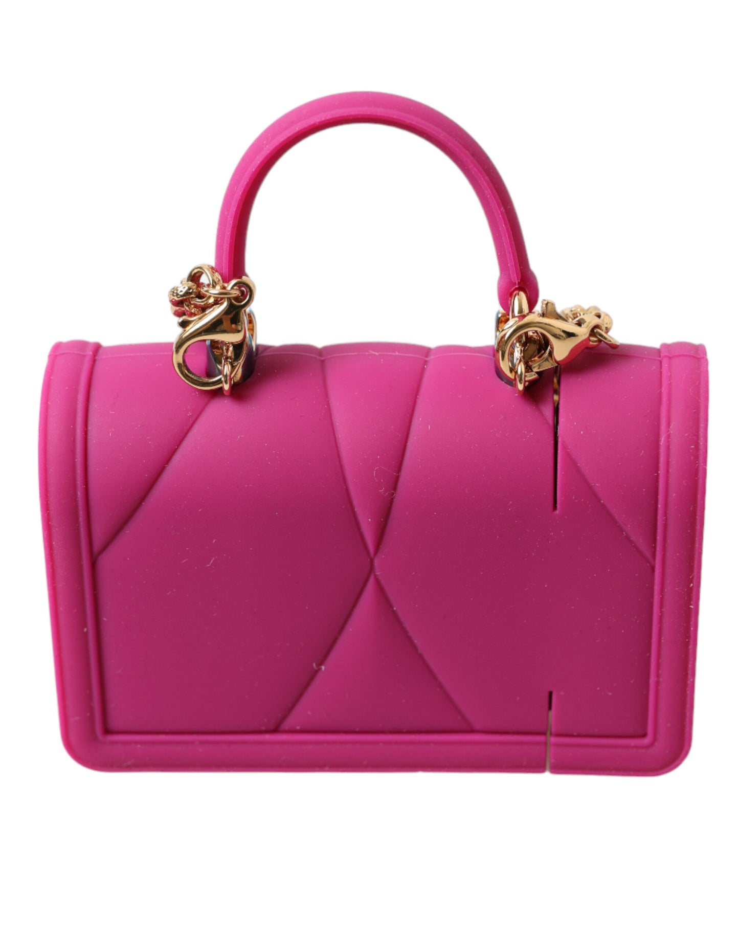 Dolce &amp; Gabbana Devotion Herztasche aus rosa Silikon mit goldener Kette für Airpods
