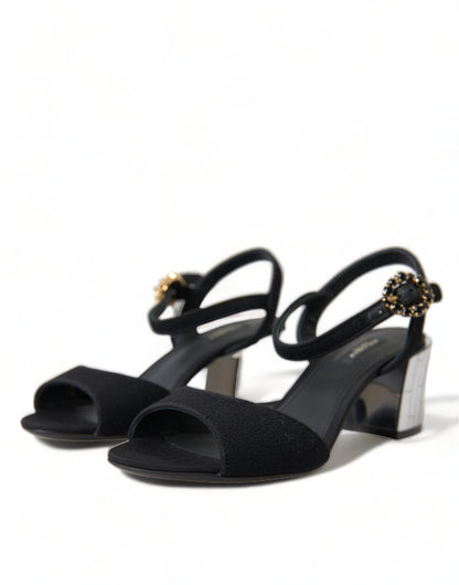 Dolce &amp; Gabbana – Sandalen mit Knöchelriemen und Kristallen in Schwarz