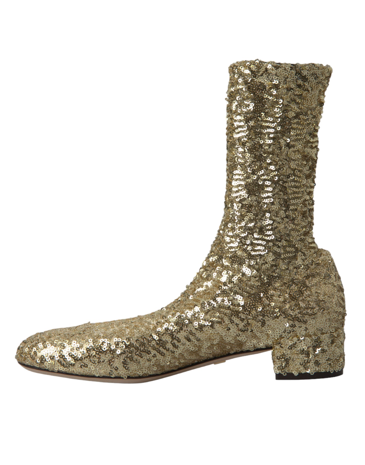 Dolce &amp; Gabbana – Kurze Stiefel mit goldenen Pailletten und Stretch-Schuhen