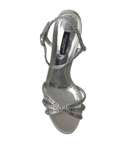 Dolce &amp; Gabbana Silber Kristall Knöchelriemen Sandalen Schuhe