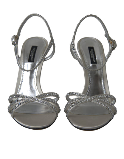 Dolce &amp; Gabbana Silber Kristall Knöchelriemen Sandalen Schuhe