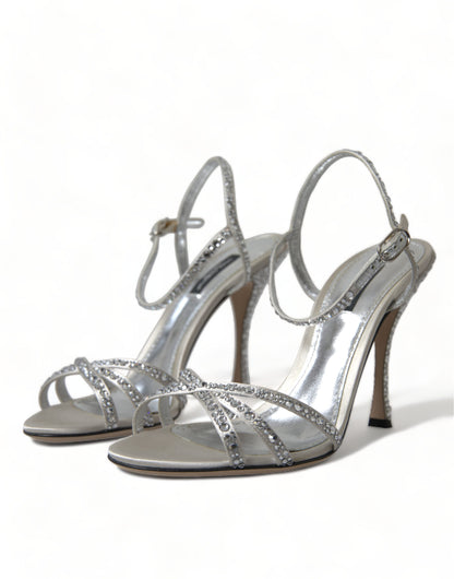 Dolce &amp; Gabbana Silber Kristall Knöchelriemen Sandalen Schuhe
