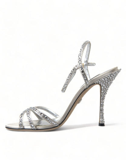 Dolce &amp; Gabbana Silber Kristall Knöchelriemen Sandalen Schuhe