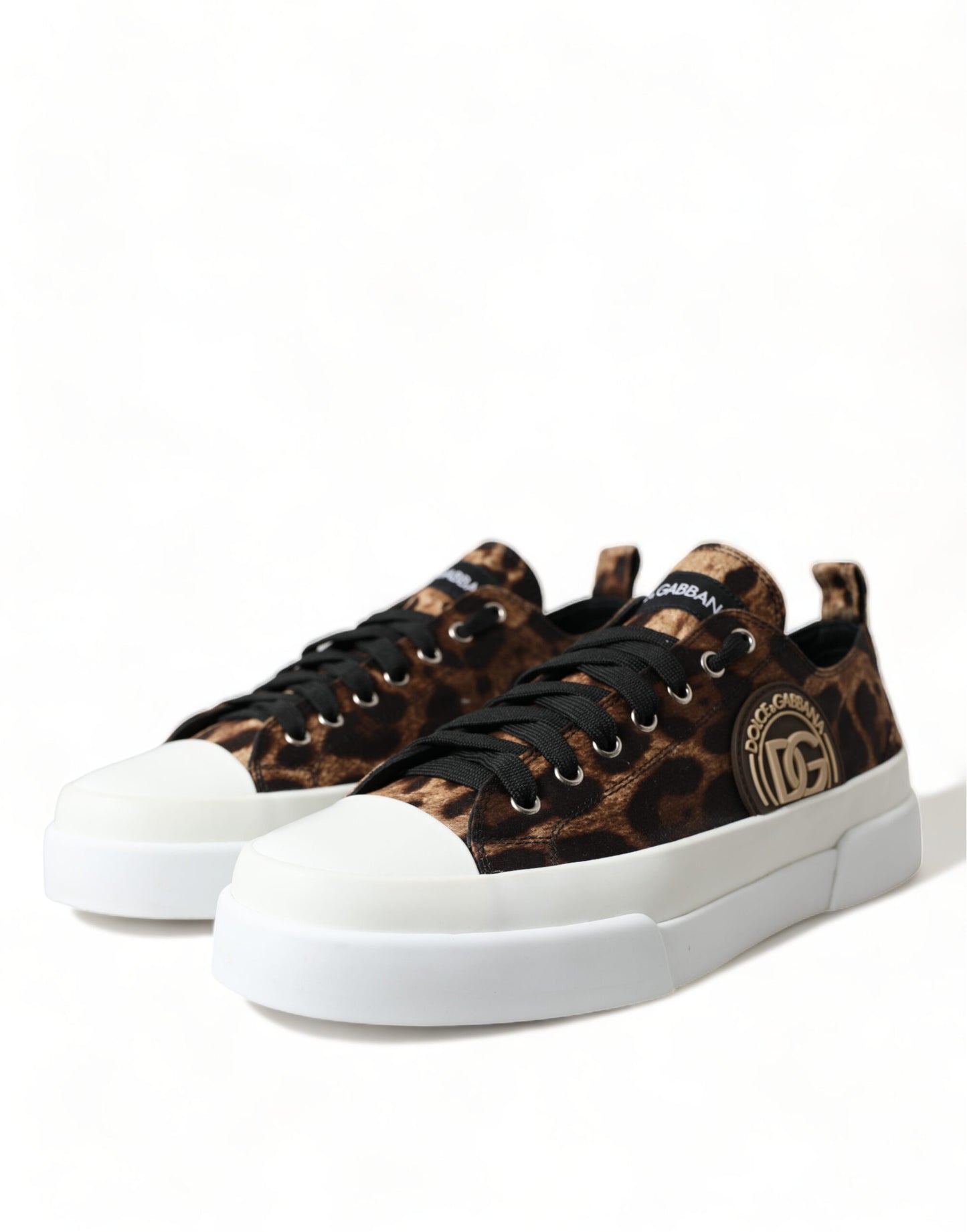 Dolce &amp; Gabbana Braune Sneakers aus Canvas mit Leopardenmuster