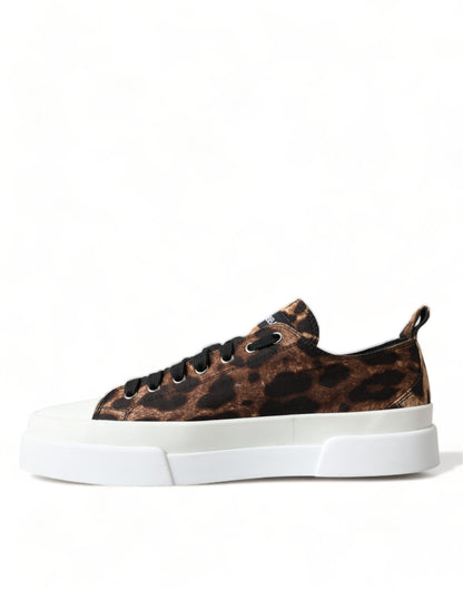 Dolce &amp; Gabbana Braune Sneakers aus Canvas mit Leopardenmuster