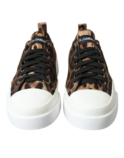 Dolce &amp; Gabbana Braune Sneakers aus Canvas mit Leopardenmuster