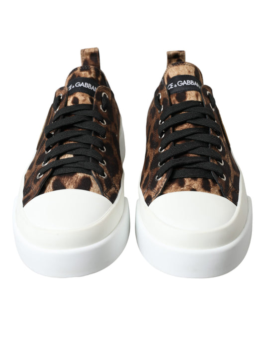 Dolce &amp; Gabbana Braune Sneakers aus Canvas mit Leopardenmuster