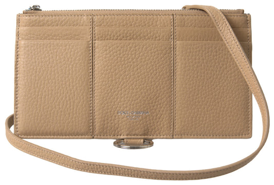 Dolce &amp; Gabbana Beige Leder Schulter Kartenhalter Schultergurt Brieftasche