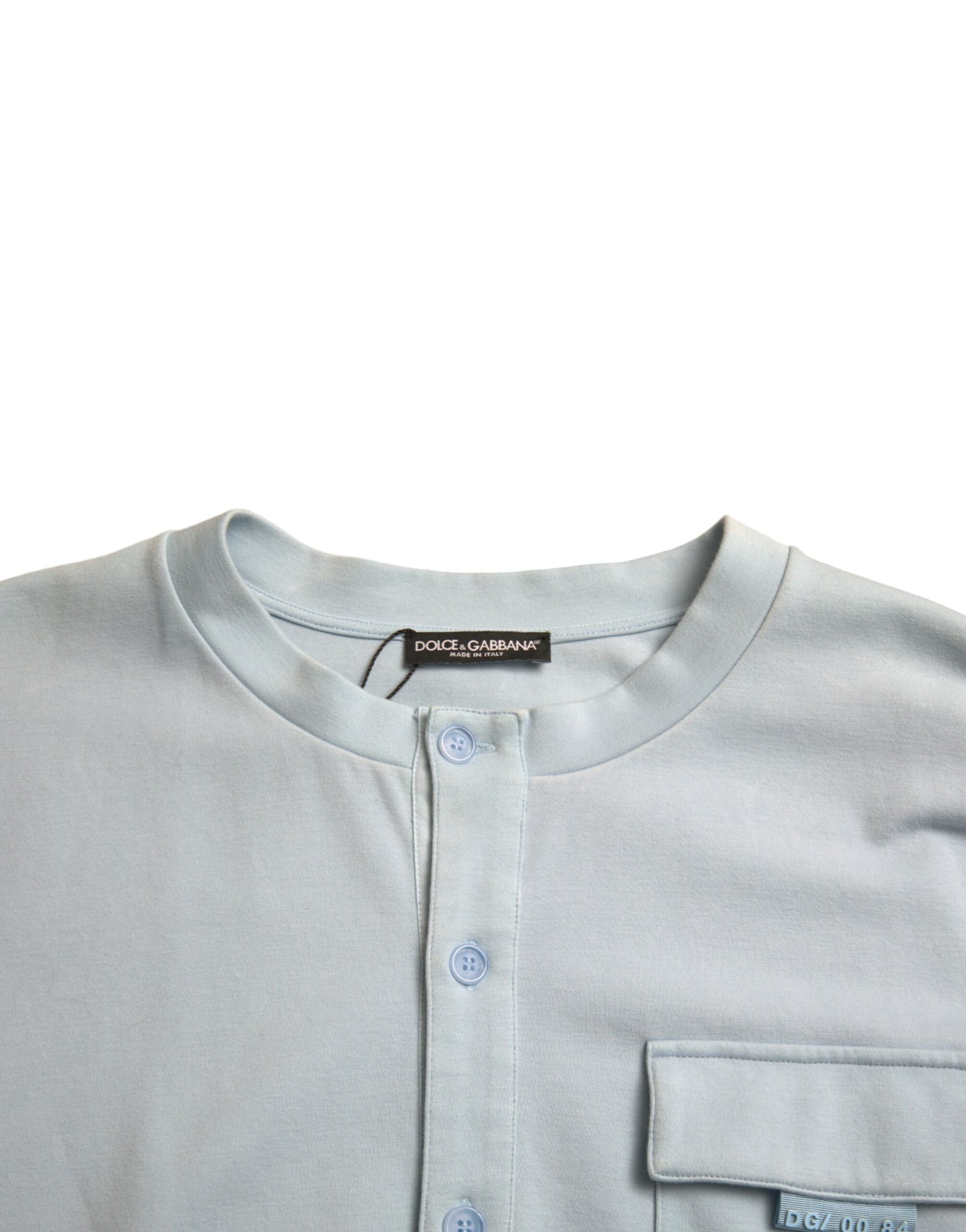 Dolce &amp; Gabbana Hellblauer Pullover aus Baumwolle mit Knöpfen