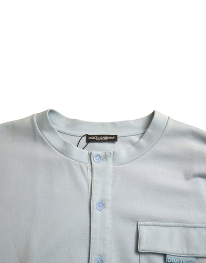 Dolce &amp; Gabbana Hellblauer Pullover aus Baumwolle mit Knöpfen