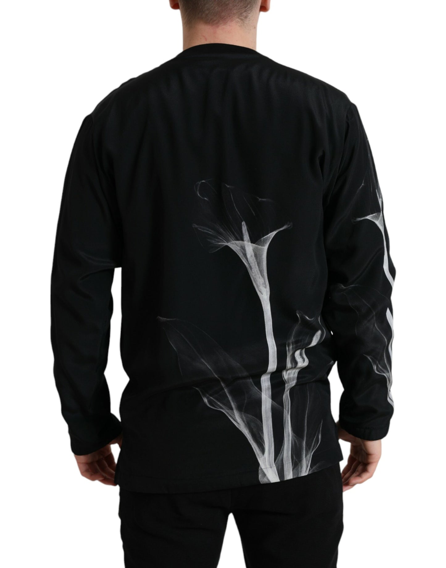 Dolce &amp; Gabbana – Schwarzer Pullover mit Rundhalsausschnitt und Blumenmuster