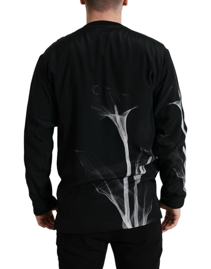 Dolce &amp; Gabbana – Schwarzer Pullover mit Rundhalsausschnitt und Blumenmuster