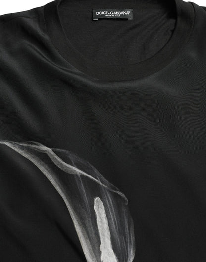 Dolce &amp; Gabbana – Schwarzer Pullover mit Rundhalsausschnitt und Blumenmuster