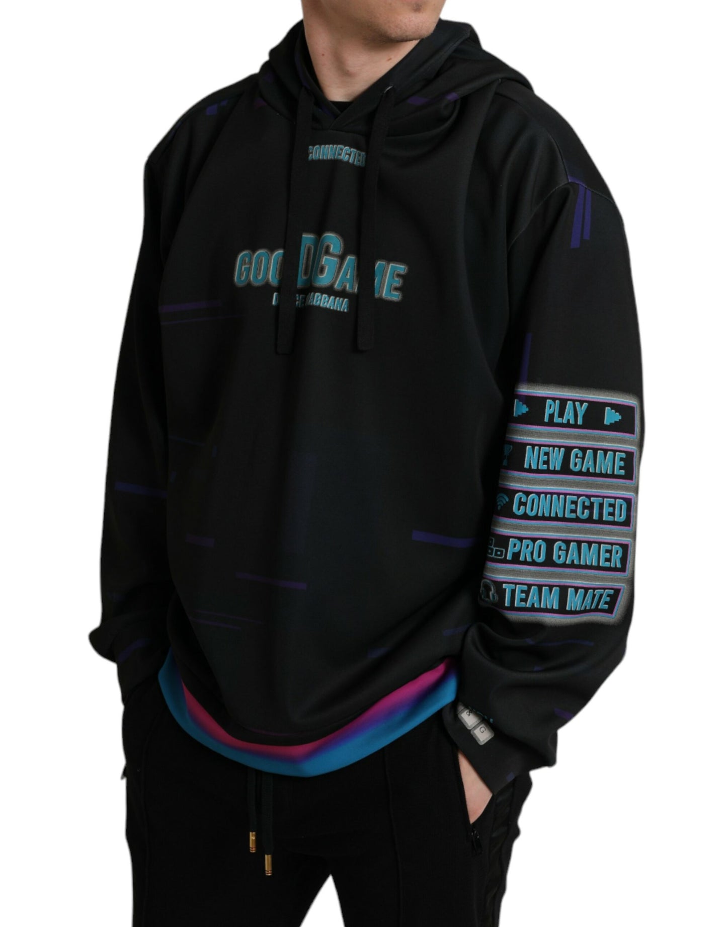 Dolce &amp; Gabbana – Schwarzes Kapuzensweatshirt mit Logo-Print