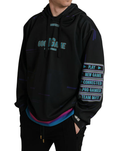 Dolce &amp; Gabbana – Schwarzes Kapuzensweatshirt mit Logo-Print