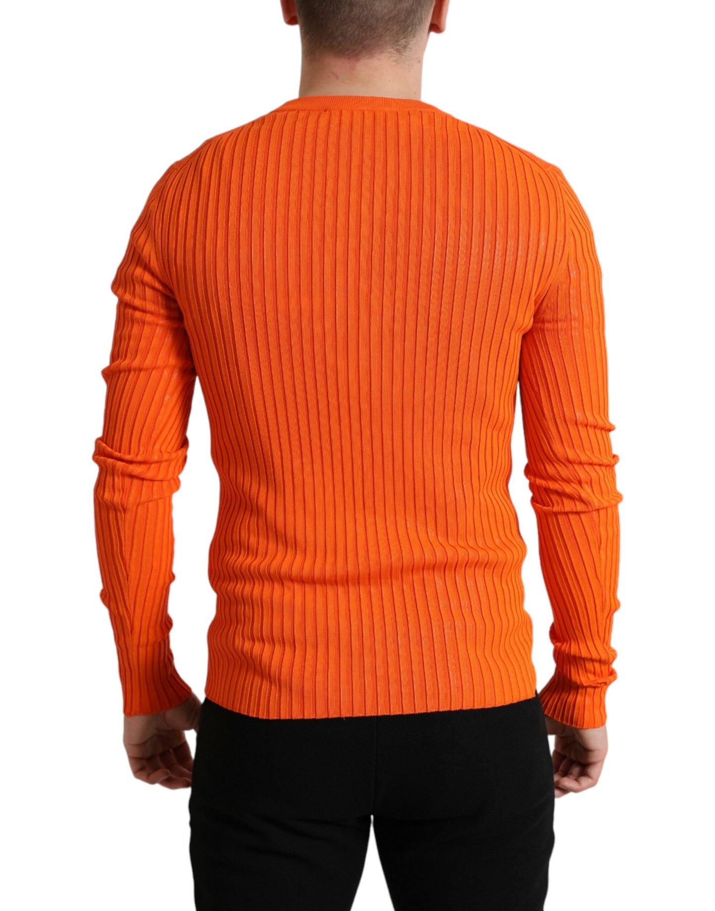Dolce &amp; Gabbana Orangefarbener Strickpullover mit Rundhalsausschnitt für Herren