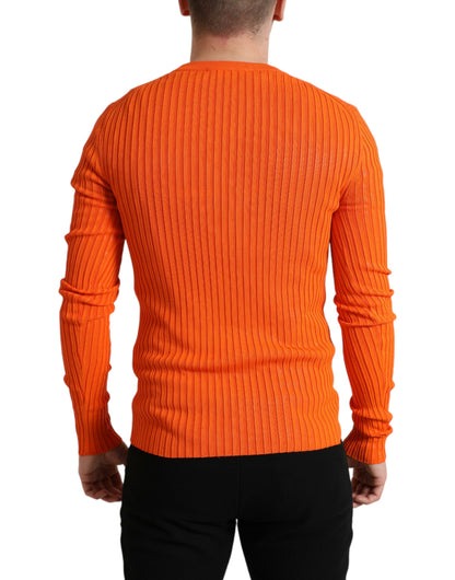 Dolce &amp; Gabbana Orangefarbener Strickpullover mit Rundhalsausschnitt für Herren