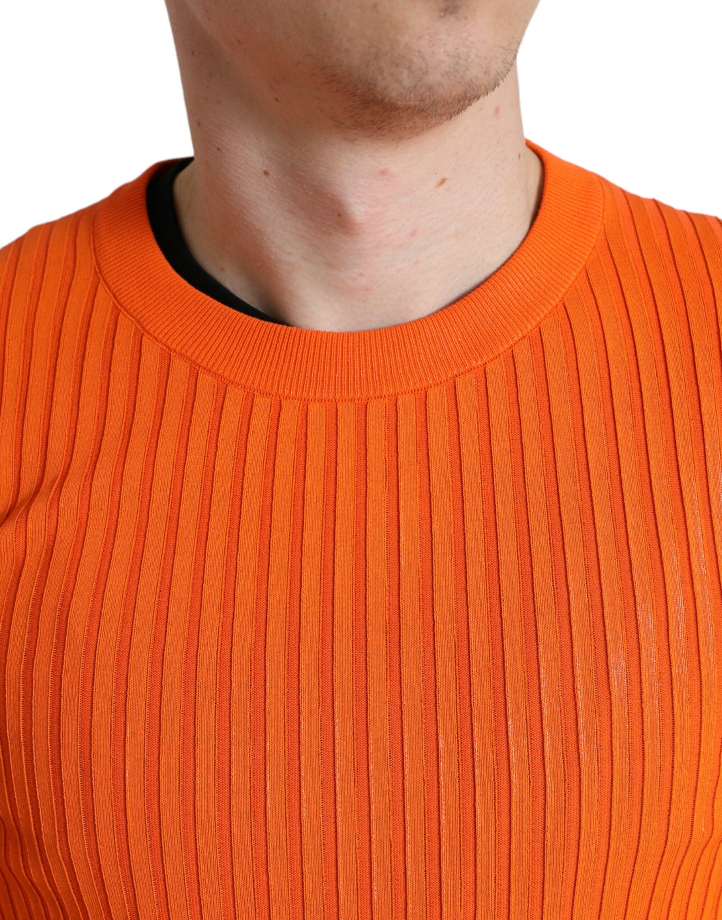 Dolce &amp; Gabbana Orangefarbener Strickpullover mit Rundhalsausschnitt für Herren