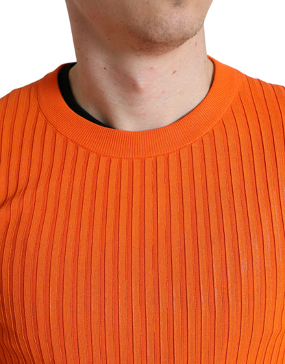Dolce &amp; Gabbana Orangefarbener Strickpullover mit Rundhalsausschnitt für Herren