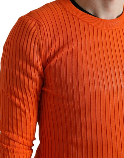 Dolce &amp; Gabbana Orangefarbener Strickpullover mit Rundhalsausschnitt für Herren