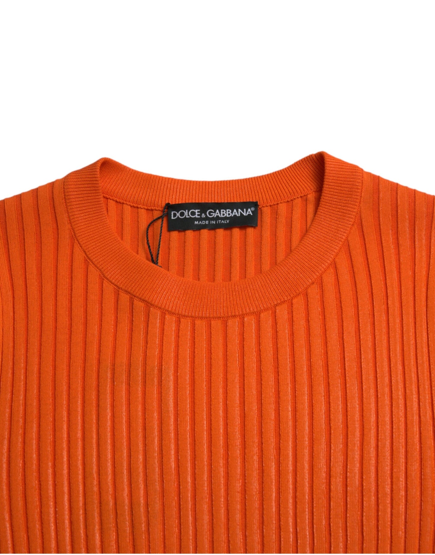 Dolce &amp; Gabbana Orangefarbener Strickpullover mit Rundhalsausschnitt für Herren