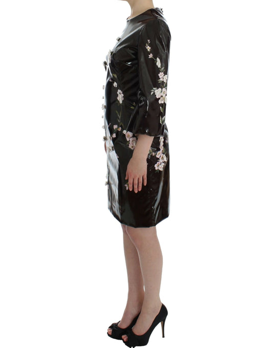 Dolce &amp; Gabbana Schwarzes Etuikleid mit 3/4-Ärmeln und Blumenmuster