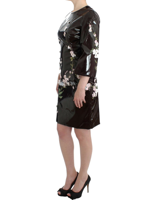Dolce &amp; Gabbana Schwarzes Lackkleid mit Blumenmuster, handbemalt