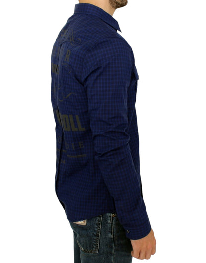 Costume National Blau kariertes Baumwollhemd