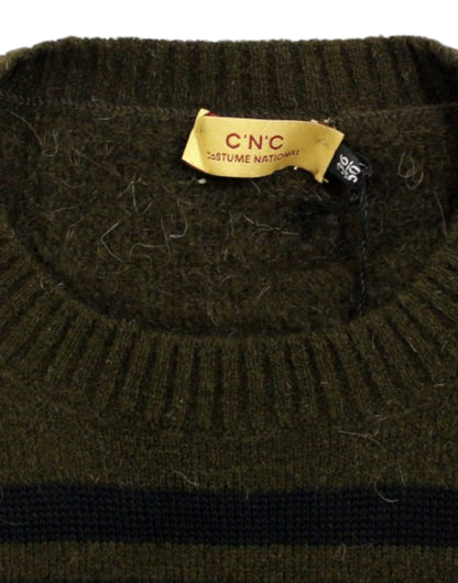 Costume National – Braun gestreifter Pullover mit Rundhalsausschnitt