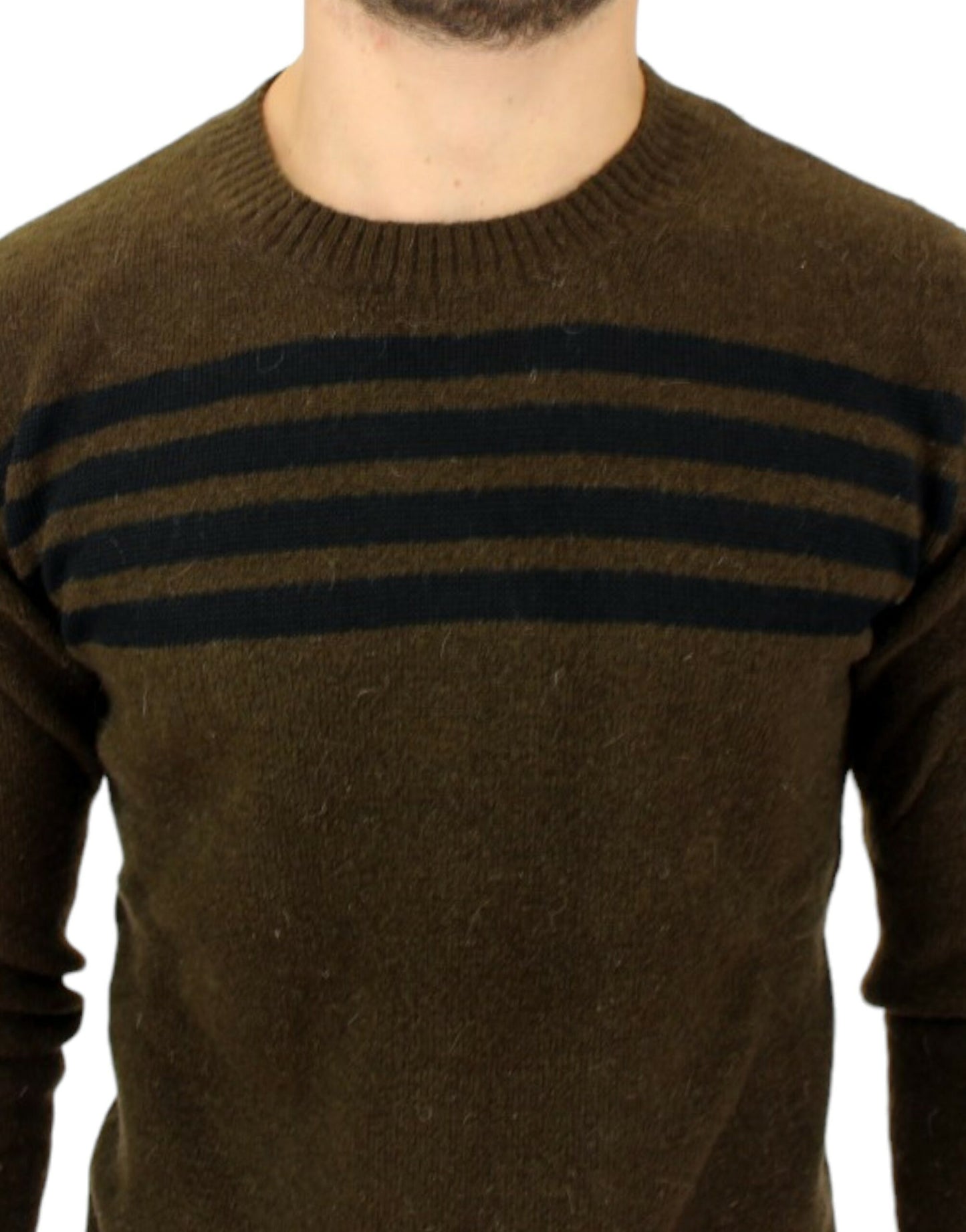 Costume National – Braun gestreifter Pullover mit Rundhalsausschnitt