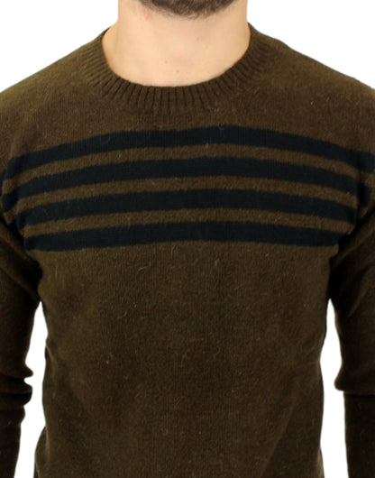 Costume National – Braun gestreifter Pullover mit Rundhalsausschnitt