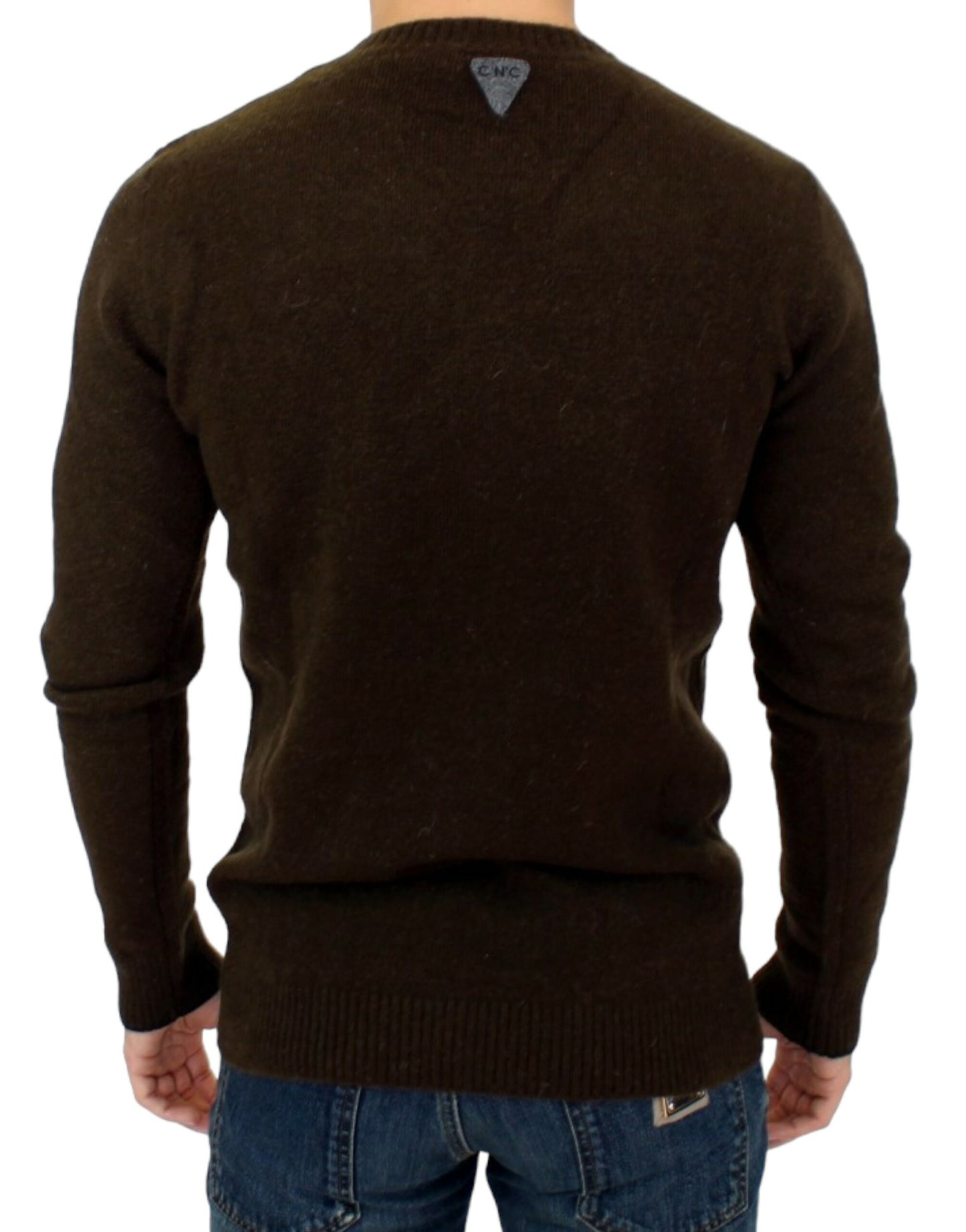 Costume National – Braun gestreifter Pullover mit Rundhalsausschnitt