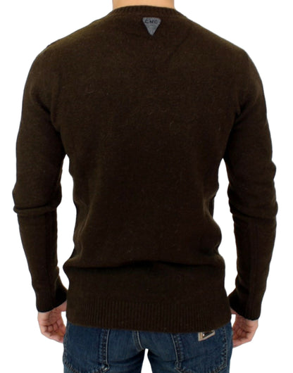 Costume National – Braun gestreifter Pullover mit Rundhalsausschnitt