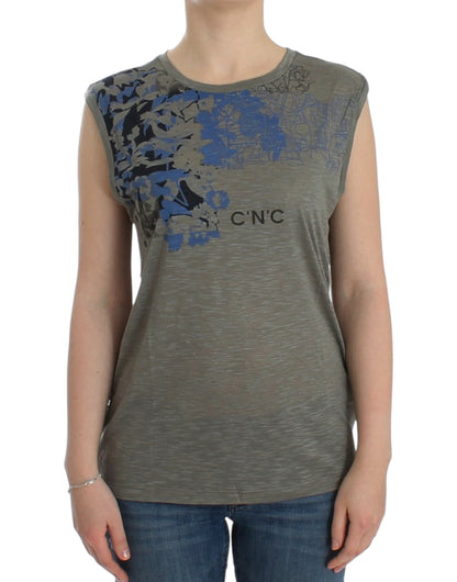 Costume National – Ärmelloses T-Shirt mit grauem Aufdruck