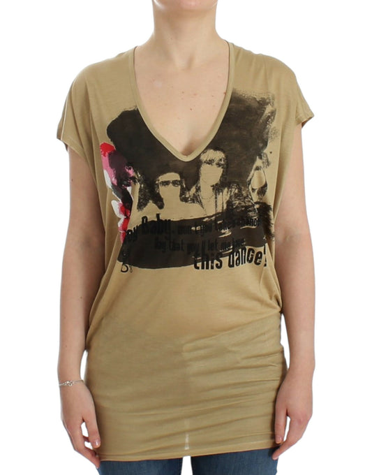 Costume National – Beiges T-Shirt mit Motivdruck