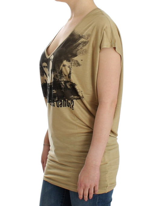 Costume National – Beiges T-Shirt mit Motivdruck