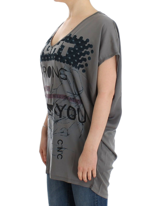 Costume National – Graues, langes T-Shirt mit V-Ausschnitt